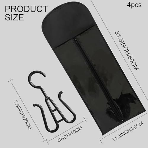 Jonley 4Pcs Extra Long Wig Storage Bags with Hanger, Wig Storage for Multiple Wigs, Wig Bag with Hook Storage, Breathable and Easy Carry Home Hair Salon Travel Use (Black 31.5in)