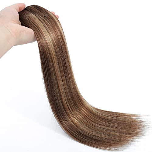Clip in Hair Extensions Human Hair 120g Real Human Hair Extensions Clip in Balayage Chocolate Brown to Caramel Blonde 8PCS Clip in Straight Remy Hair Extensions (14 inch, 4/27/4)