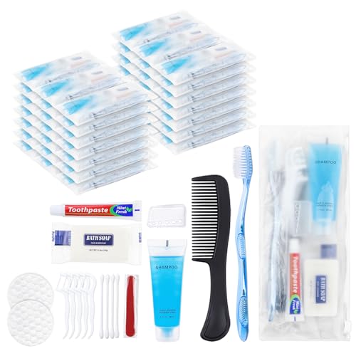 Basic Toiletry Kits, Individually Packed, Personal Hygiene Kit Bulk Homeless Care Package Supplies Travel Size Toiletry Kit for Men Women Charity Reusable Toiletry Bag (Pack of 10)