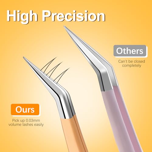MORGLES 5pcs Eyelash Extension Tweezers High Precision, Straight and Curved Volume Lash Tweezers for Extensions, Crafting, Girls Women Beginners