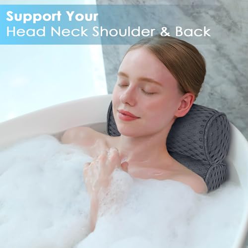 AEROiVi Luxury Bath Pillows for Tub£¬Bath Pillow Bathtub Pillows for Head and Neck Support Bath Cushion Made from Soft Spacer Mesh Material with Suction Cups,Gray