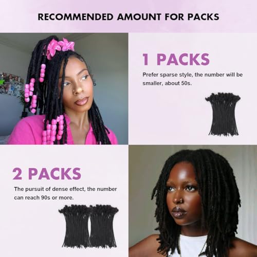 20 inch 50 Strands Loc Extensions Human Hair, 0.4cm Width 100% Human Hair Dreadlock Extensions for Men/Women, Can be Dyed Soft Dreads Extensions,1b