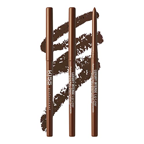 KISS NEW YORK Professional Lip Liner, Long-Lasting Luxury Intense Lipliner, Creamy Retractable Easy to Use Richly Pigmented Lip Liner Pencil 3 PCS (Dark Brown)