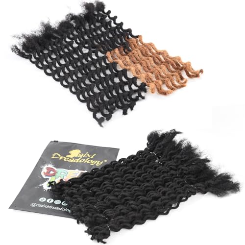 DAIXI Curly Wave Loc Extensions Human Hair, 100% Real Human Hair Dreadlock Extensions for Man/Women Handmade Permanent Dread Extensions Can Be Dyed Bleached Twisted (0.4cm, 1B, 6 Inch 70 Strands)