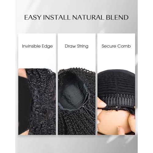 Burmese Curly Half Wig Human Hair 200% Density Put on and Go Glueless Wigs with Drawstring 3 In 1 Flip Over Headband Wig for Women Beginner Friendly 18 inch