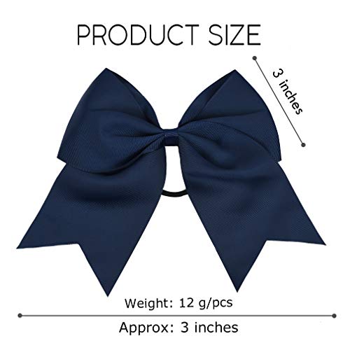 DEEKA 12PCS 8" Large Cheer Hair Bows Ponytail Holder Handmade for Teen Girls Softball Cheerleader Sports-Navy Blue