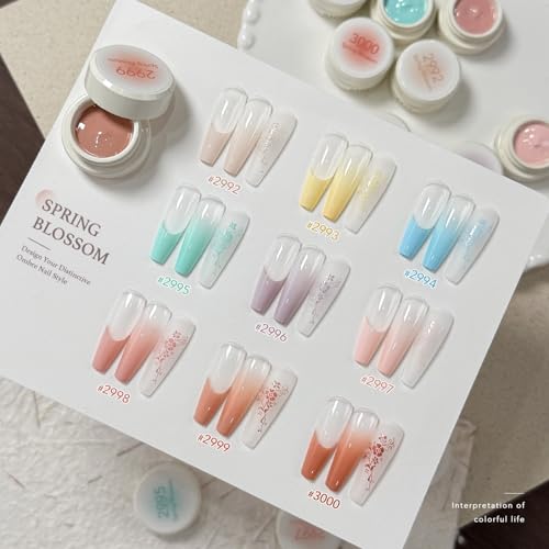 GAOY Ombre Gel Nail Polish Kit, 9 Colors UV LED Painting Gel with Sponges, Long-lasting Soak Off Pigmented Colors, Beginner Friendly Gradient & Aura Nail Art Set for Home & Salon Use, Spring Blossom