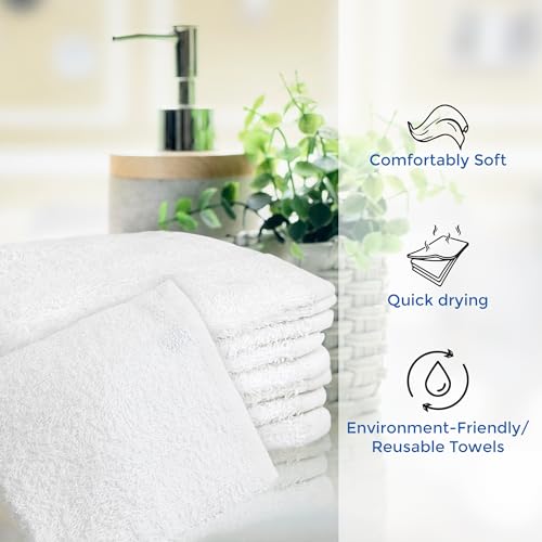 Crystal Ridge Cotton Wash Cloths 10 Pack - Washcloths for Showering, Face and Body, Soft and Highly Absorbent Multipurpose Towels for Bathroom, Kitchen, Spa and Gym - Wash Rags 12 x12 (White)