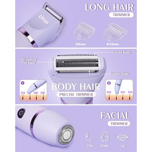 Ufree Bikini Trimmer Electric Razors for Women, Rechargeable Pubic Body Hair Trimmer Electric Shaver for Legs Body Hair, Bikini Shaver IPX7 Waterproof, Gifts for Women, Purple