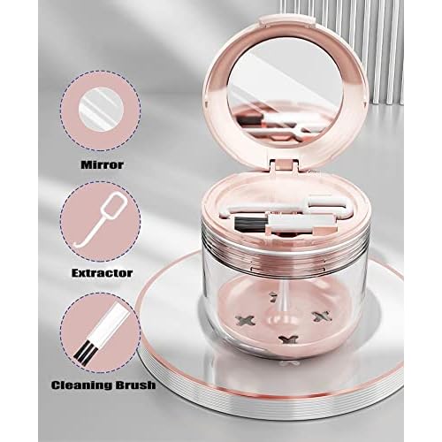 MURRI&MURRDI Retainer Mouth Guard Soak Container Box, Denture Bath Case with Strainer Basket, Braces Cleaner Cup Leak Proof, Travel Cleaning Storage Holder for Aligners Dental, Pink
