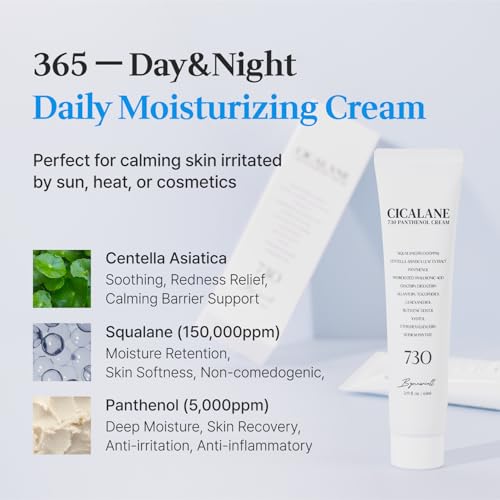 Cica Face Moisturizer with Pro-Vitamin B5 ? Daily Hydrating Cream for Dry and Delicate Skin ? With Panthenol, Squalane & Glycerin ? Lightweight Skin Barrier Support, Day & Night, 2.2 Fl Oz.