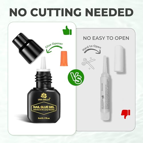 UNA GELLA Super Strong Gel Nail Glue for Press Ons: No U V Lamp Needed Glue Gel, Travel-Size 5ml Nail Adhesive for Press on Nails, Nail Tips&Acrylic Nails-Quick Dry, No Smell, Long-lasting