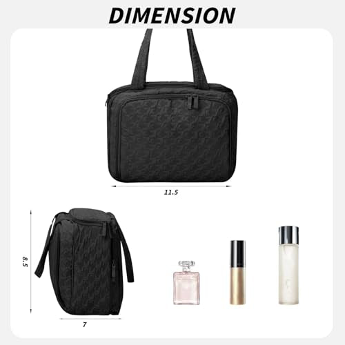 SUNRISING Travel Toiletry Bag Makeup Bag for Women, Large Water-Resistant Travel Cosmetic Make Up Bag with Handle£¬Travel Toiletry Bags for Compartments Accessories Essentials-Black