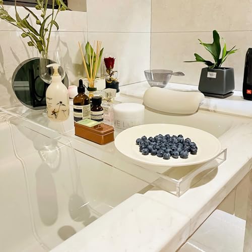 Bathtub Tray Table, Clear Acrylic, Anti-Slip Bath Caddy, 32.3 * 7.87 * 1.18in