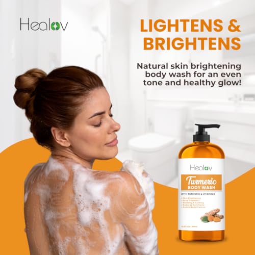 Turmeric Body Wash ? Skin Brightening Soap for Dark Spots, Hyperpigmentation ? Exfoliating Turmeric Face Wash Reduces Acne, Scars, & Cleanses Skin ? Natural Bath Liquid Soap