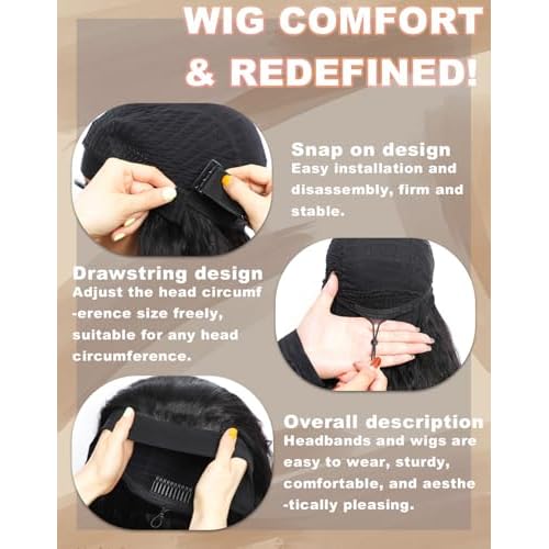 Headband Wig Human Hair Super Wave 24 inch None Lace Front Wig Human Hair Machine Made Wigs Glueless Water Wave Hair Headband Wigs for Black Women Human Hair Natural Color