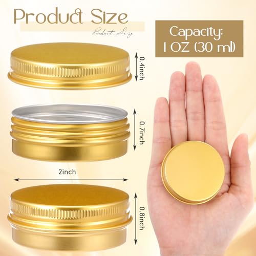 Patelai 64 Pieces Lip Balm Tin Containers Screw Top Round Tin Cans Aluminum Jar with Screw Lid, Empty Bottle Travel Cosmetic Sample Container for DIY(1 oz,Gold)