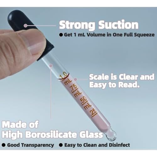 6 Pack Glass Pipette Dropper with Brush - Bent & Straight Tips, 1 ml Eye Droppers for Essential Oils, Lab, Crafts, Measuring and Transferring Liquids