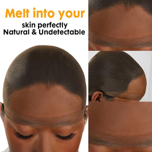 BEEOS Dark Brown Skinlike HD Wig Cap for Women, 24 Pieces Invisible Ultra-thin Stretchy Stocking Caps for Lace Front Wigs