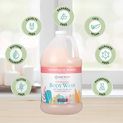 Ginger Lily Farms Botanicals Nourishing Body Wash, Champagne Mimosa, 100% Vegan & Cruelty-Free, Citrus Blend Scent, 1 Gallon Refill (Pack of 4)