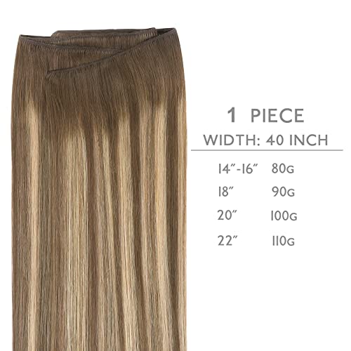 WENNALIFE Sew in Hair Extensions Real Human Hair, 24 Inch 120g Balayage Chocolate Brown to Caramel Blonde Machine Weft Hair Extensions Remy Hair Hand Tied Weft