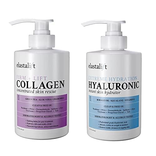 Elastalift Collagen Body Cream + Hyaluronic Acid Lotion Skin Care Set, Anti Aging Face & Body Moisturizer Dry Skin Rescue Creams For Wrinkle Control, Lifting, Firming, & Tightening Skin, 2-Pack