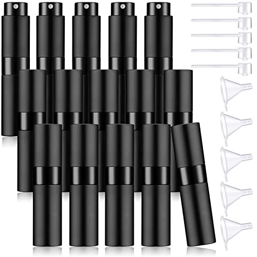 Remerry 15 Pcs 8 ml Perfume Atomizer Refillable Small Perfume Spray Bottle Empty Portable Travel Sprayer with 5 Funnel 5 Pump Transfer Tool(Black)