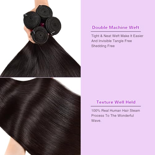 Straight Bundles Human Hair 24 26 28 30 Inch 4 Bundles Straight Hair 10A Double Weft Hair Extensions for Black Women 100% Unprocessed Virgin Human Hair Weave Natural Black