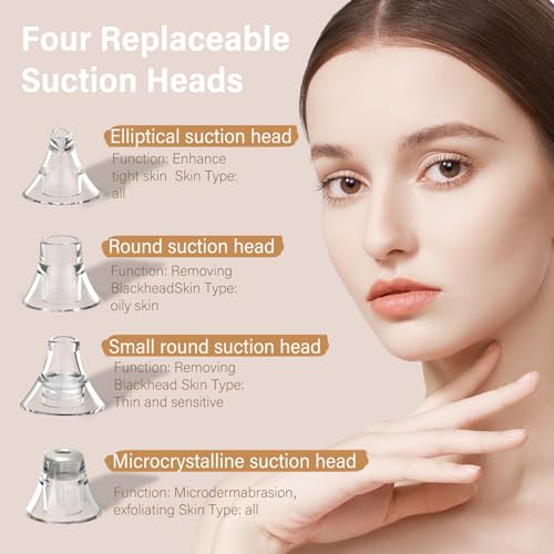 Blackhead Remover Pore Vacuum Kit for Face, 5 Adjustable Suction Levels Blackhead Extraction Tool, Face Suction Pore Cleaner with 4 Suction Heads, 4 Probes for Women & Men (White)
