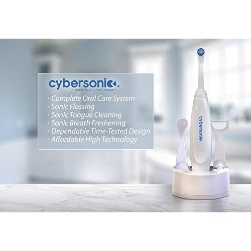 Cybersonic Classic Electric Toothbrush, Rechargable Power Toothbrush with Complete Dental Care Kit Including Tongue Scraper and Floss Heads