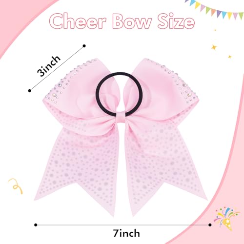 CN 10PCS Rhinestones Cheer Bows for Cheerleaders, Pink Glitter Hair Bows for Girls Large Elastic Ponytail Holder, Hair Accessories for Women Teens for Softball Competition School Spirit