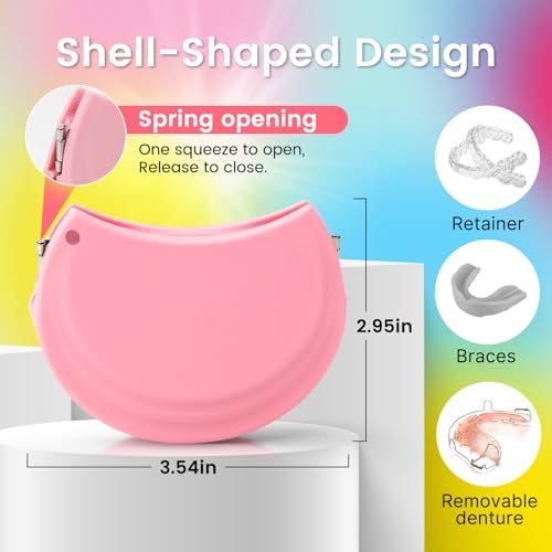 RAZOKO Silicone Retainer Case with 3 Lanyard Cute Aligner Case Vent Holes Night Mouth Guard Retainer Holder for Girl Women Kids Men for Travel Pink