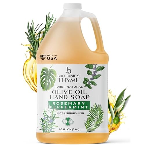 Brittanie's Pure Organic Castile Liquid Olive Oil Soap Refill, Rosemary Peppermint, 1 Gallon | Face, Body Wash, Dishes, Pets & Laundry | Vegan & Gluten Free Non-GMO