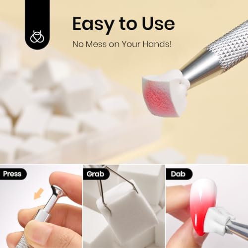 Beetles 150Pcs Soft Nail Sponges for Ombre, White Nail Sponge with Grabbing Pen, Blooming Nails Art Brushes, Gradient Manicure DIY Tools, Professional Accessories Supplies for Home and Salon Use