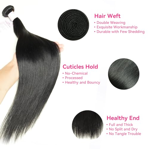 Real Straight Human Hair Bundles 10A Human Hair Bundle Brazilian Virgin Hair Unprocessed Hair Bundle Natural Black Hair Extension for Women (1Black Straight, 20 22 24 Inch)
