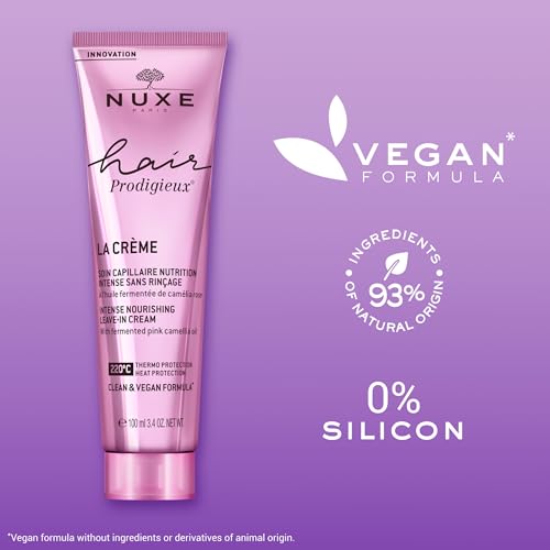 Nuxe Hair Prodigieux Intense Nourishing Leave-in Cream. Repairs & Protects Hair From Heat, For Soft, Shiny and Healthy Looking Hair. With Argan and Jojoba Oil, 3.4 Fl Oz