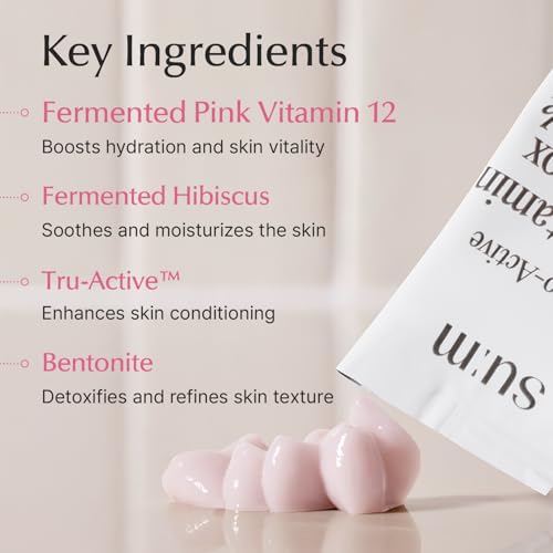 SU:M Micro-Active Pink Vitamin Bubbletox Mask Pack (0.13 fl oz x 14ea) - Korean Skincare ? Deep pore cleansing, hydration with Fermented Pink Vitamin 12, Hibiscus, Kaolin & Bentonite