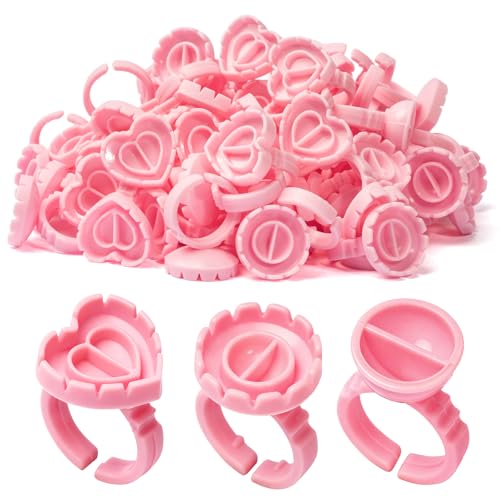 MelodySusie Glue Rings, 3 Shapes with 300PCS for Eyelash Extensions or Nail Art, Disposable Plastic Holders for Adhesive, Pigment or Gel Nail Polish, for Home DIY and Salon Tools