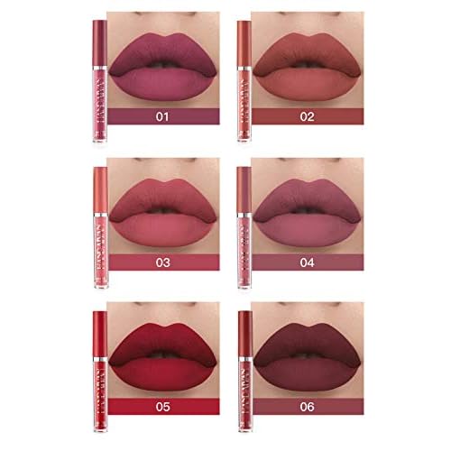 6Pcs Matte Liquid Lipstick Makeup Set, Matte liquid Long-Lasting Wear Non-Stick Cup Not Fade Waterproof Lip Gloss (Set A)