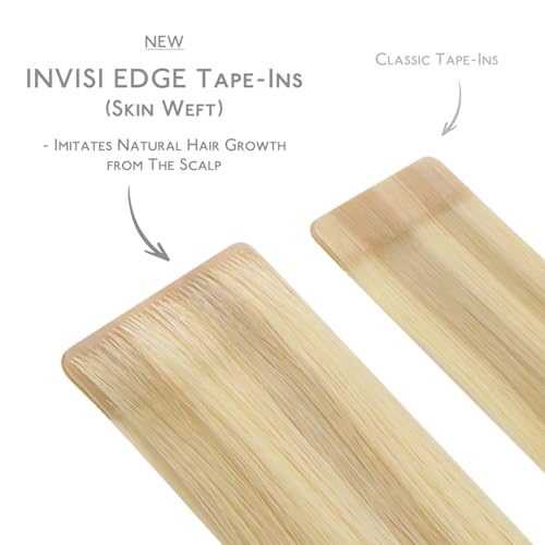 WENNALIFE Invisi Edge & Classic Tape in Hair Extensions Human Hair, 20 Inch 100g 40pcs(20pcs Invisi Edge & 20pcs Classic) Light Blonde Highlighted Golden Blonde Invisible Injected Remy Hair Seamless