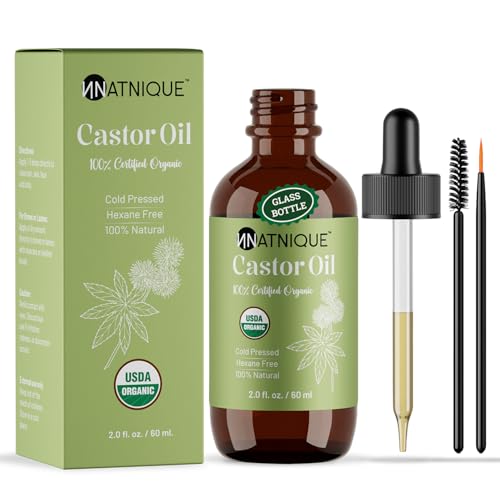 Natnique Castor Oil 2oz ? USDA Certified Organic, 100% Pure Cold Pressed Unrefined Oil for Hair Growth, Eyelashes, Eyebrows & Scalp ? Natural Skin Moisturizer, Lash Serum & Hair Treatment