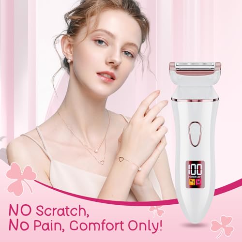 2-in-1 Bikini Trimmer for Women, Gifts for Women, Electric Shaver for Womens, Rechargeable Wet Dry Lady Hair Remover,IPX7 Waterproof, Razor for Legs