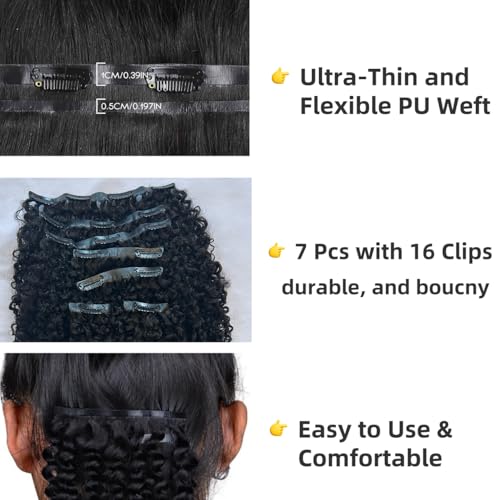 Seamless Afro Kinky Curly PU Clip in Extension Real Human hair For Women 7Pcs Seamless Clip ins Full Head 120g Natural Color 22Inch