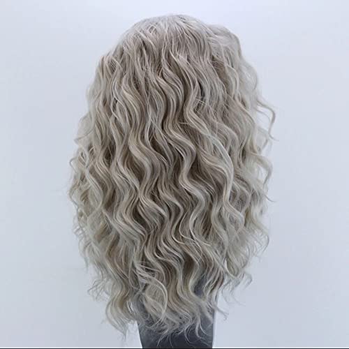 RONGDUOYI Shoulder Length Light Grey Body Wave Lace Front Wigs for Women Girls Heat Resistant Synthetic Wig with Free Part Ash Silver Natural Looking Daily Wear Wig (16Inch, 4503)