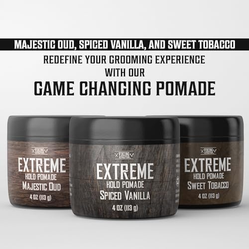 Viking Revolution Spiced Vanilla Hair Pomade for Men - Extreme Hold Hair Gel for Men - Water Based - Extra Firm Mens Hair Pomade - High Shine Mens Hair Cream (4oz)