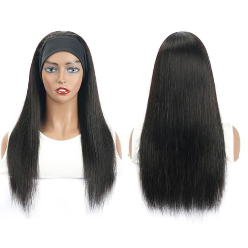 Headband Wig Human Hair Straight Headband Wigs Brazilian Virgin Hair 150% Density None Lace Front Wigs Human Hair Glueless Headband Half Wig for Women Natural Color 28 Inch