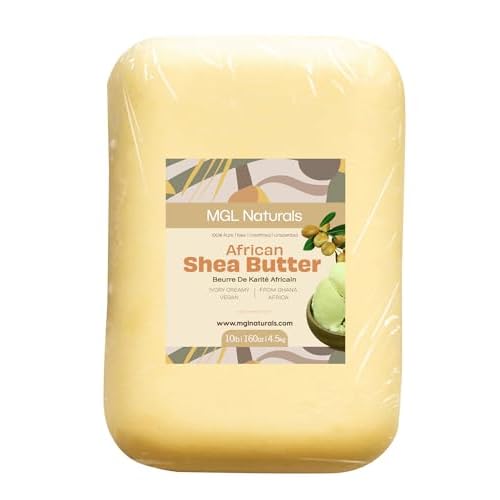 MGL Naturals Raw African Shea Butter Ivory 10 lb, 100% Pure and Unrefined. Nourish and moisturize skin and hair. Use alone or DIY recipes. From Ghana, West Africa. (10 lb)