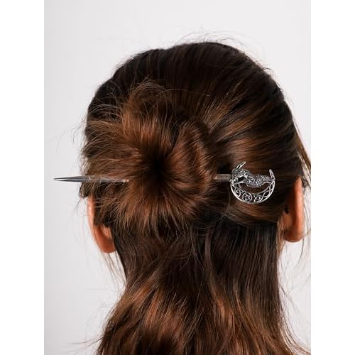 HAQUIL Wolf Crescent Moon Hairstick for Women Men Fashion Punk Gothic Hairpin with Viking Design Men Women Jewelry Gift