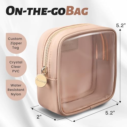 Aveniee Small Clear Makeup Bag, Mini Makeup Bag for Purse Organizer, Cosmetic Bag Travel Zipper Pouch for Women, Cute Car Accessories for Skincare Lipstick Essentials-Sand