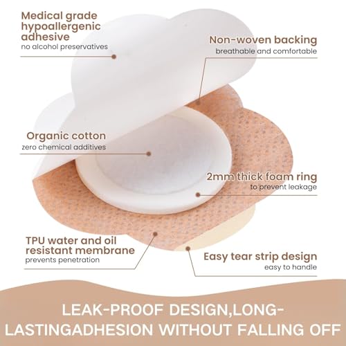 50 PCS Castor Oil Patches, Castor Oil Belly Button Patch, Disposable Organic Cotton Self-Adhesive Pads, Anti Leakage Design, Breathable & Portable, No Wash (Flowers, Beige)